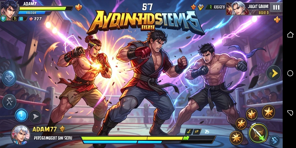 Gameplay seru ADAM77 dengan pertarungan intens dan karakter unik.