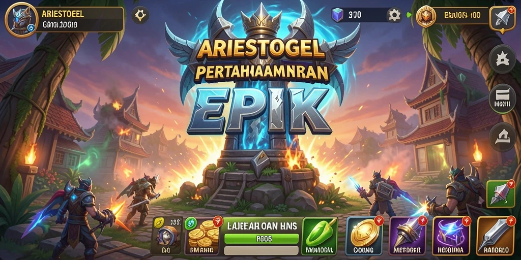Tampilan gameplay menegangkan di ARIESTOGEL saat mempertahankan menara.