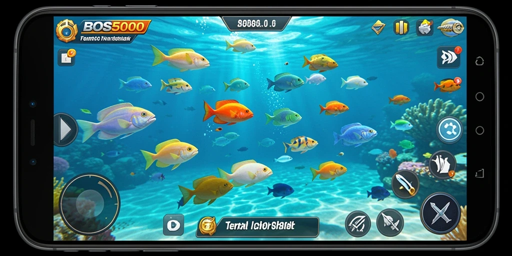 Tampilan gameplay BOS5000 yang menarik saat menembak ikan.