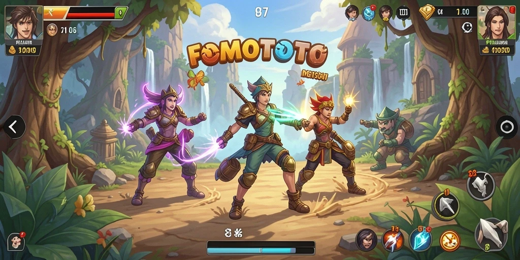 Tampilan gameplay FOMOTOTO yang menegangkan saat menjelajahi dunia petualangan.