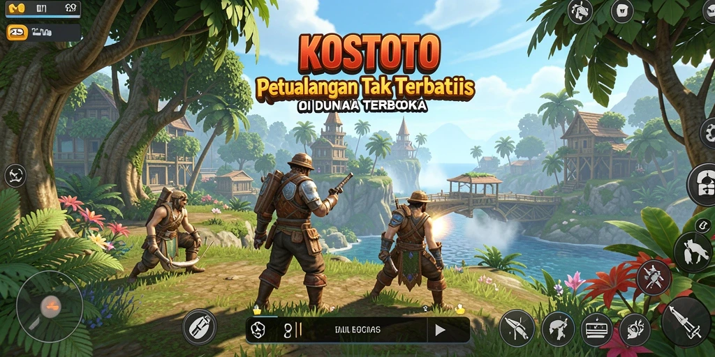 Screenshot gameplay KOSTOTO menampilkan eksplorasi dunia terbuka yang menakjubkan.