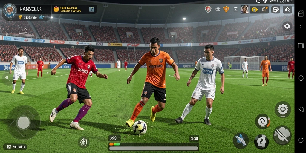 Tampilan gameplay RANS303 yang menampilkan aksi sepak bola yang menegangkan.