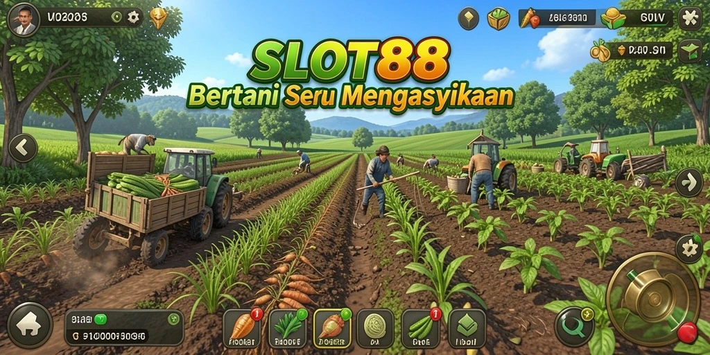 Tampilan gameplay <strong>SLOT88</strong> yang menarik dengan aktivitas bertani.